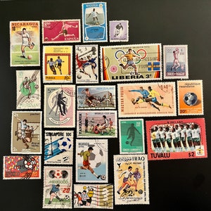 25 Stamp SOCCER Fun Pack // Random Lot of 25 Premium Used Football Stamps // Scrapbooking, Art Projects, Journaling