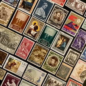 Pacote divertido com 20 selos da Cidade do Vaticano / Lote com 20 selos usados diferentes do Vaticano / Selos antigos / Filatelia / Álbum de recortes / Projeto de arte / Diário
