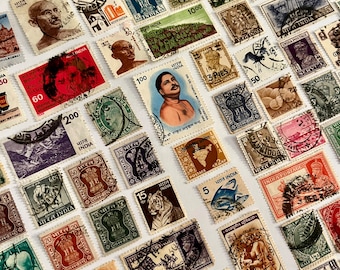 50 Stamp INDIA Fun Pack / Lot of 50 Different Indian Stamps // Vintage Stamps // Philately // Scrapbooking, Art Project