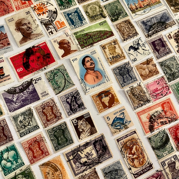 50 Stamp INDIA Fun Pack / Lot of 50 Different Indian Stamps // Vintage Stamps // Philately // Scrapbooking, Art Project