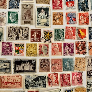 Paquete de 50 sellos FRANCIA Y COLONIAS FRANCESAS / Lote de 50 sellos franceses usados diferentes / Sellos antiguos / Filatelia / Scrapbooking, Proyecto de arte