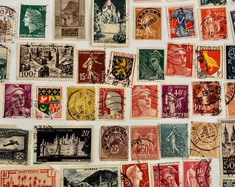 50 Stamp FRANCE & FRENCH COLONIES Fun Pack / Lot of 50 Different French Stamps // Vintage Stamps // Philately // Scrapbooking, Art Project