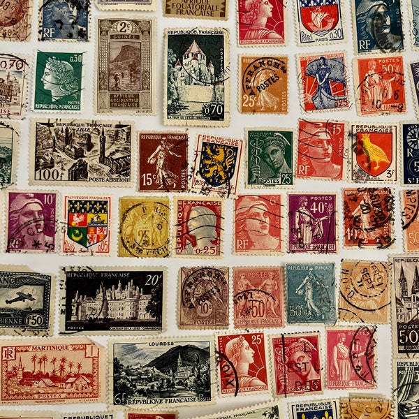 50 Stamp FRANCE & FRENCH COLONIES Fun Pack / Lot of 50 Different French Stamps // Vintage Stamps // Philately // Scrapbooking, Art Project