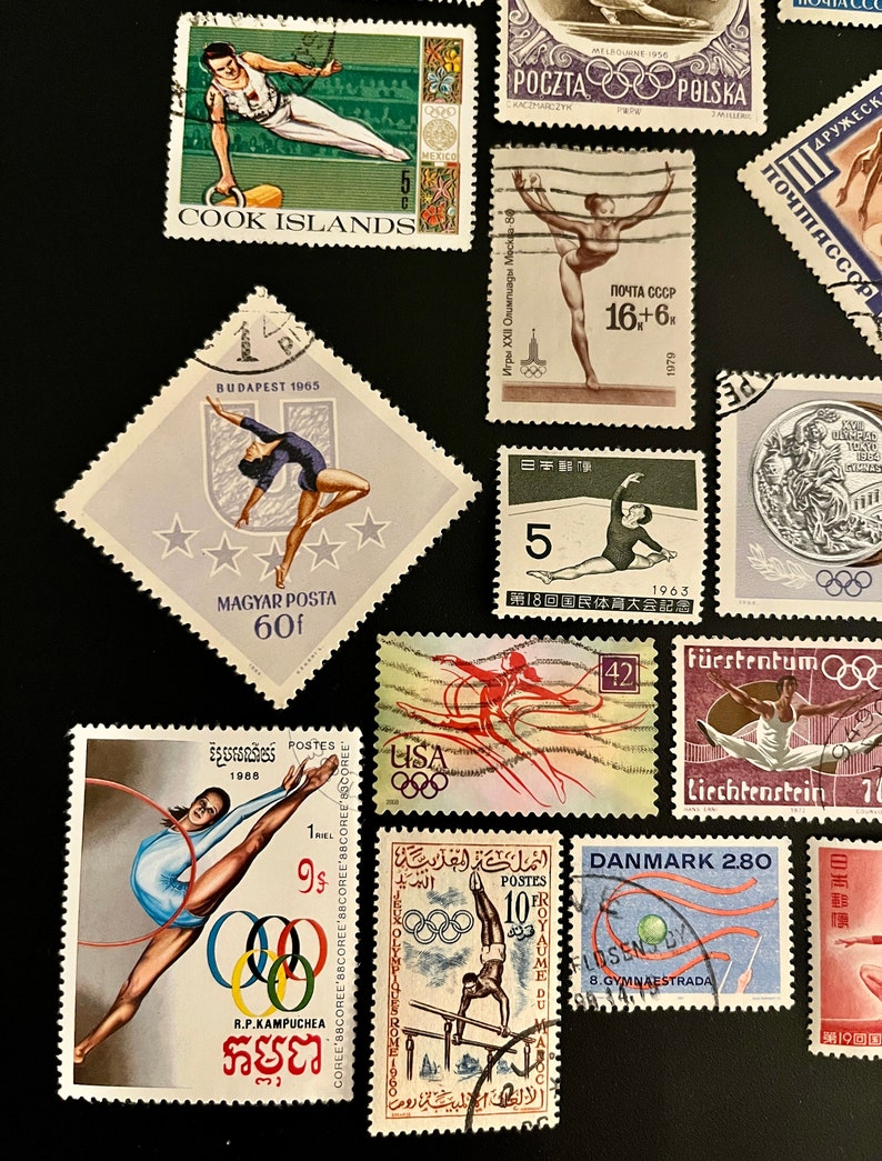 25 Stamp GYMNASTICS Fun Pack // Random Lot of 25 Premium Used Gymnastic ...