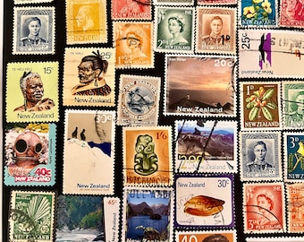 50 Stamp NEW ZEALAND Fun Pack // Lot of 50 Different Used New Zealand Stamps // Vintage Stamps // Philately // Scrapbooking, Art Project