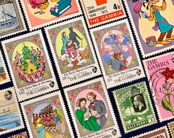 20 Stempel THE GAMBIA Fun Pack / Lot von 20 verschiedenen gebrauchten GAMBIAN-Stempel / Vintage Briefmarken / Philatelie / Scrapbooking / Kunstprojekt