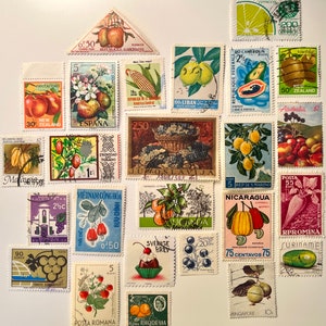 25 Stamp FOODIE Fun Pack // // Random Lot of 25 Premium Used Food Related Stamps // Scrapbooking, Art Projects, Journaling