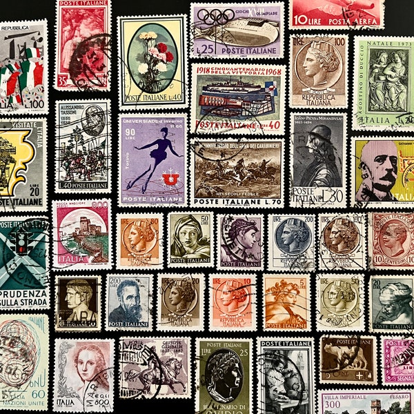 50 Stamp ITALY Fun Pack // Lot of 50 Different ITALIAN Stamps // Vintage Stamps // Philately // Scrapbooking, Art Project