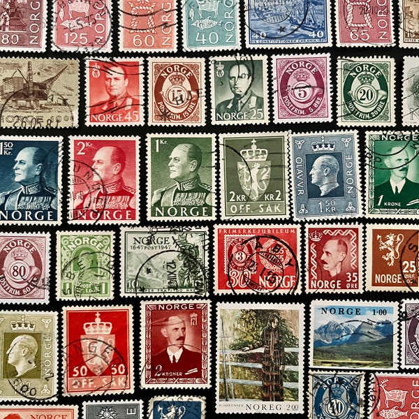 50 Stamp NORWAY Fun Pack // Lot of 50 Different NORWEGIAN Stamps // Vintage Stamps // Philately // Scrapbooking // Art Projects