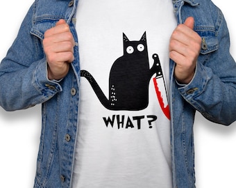 Murderous Cat Halloween Shirt, Funny Black Cat Slashing Knife T-Shirt, Sarcastic Spooky Season Tee Gift, Horror Kitten Tee, Halloween Humor