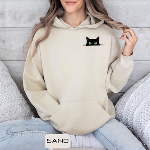Pocket Black Cat Hoodie, Halloween Hoodie, Cat Lover Halloween Gift, Cat Lover Hoodie, Spooky Season Hoodie, Spooky Vibes Hoodie, Fall Hodie