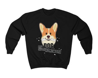 homework dog birthday Unisex Crewneck Sweatshirt, my dog ate my Homework, Dog Design Sweatshirt, Dog Eating Paper, Gift for Dog Owner, Animal Lover Sweatshirt