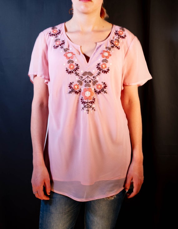 Y2K Vintage 1980's Beaded, Embroidered Dusty Rose… - image 1