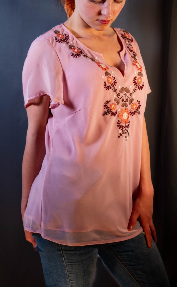 Y2K Vintage 1980's Beaded, Embroidered Dusty Rose… - image 2