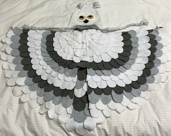 Owl Costume For A Child / Snowy Owl Costume / Child Halloween Costume / Fleece Flappable Wings / Ages 3 - 6