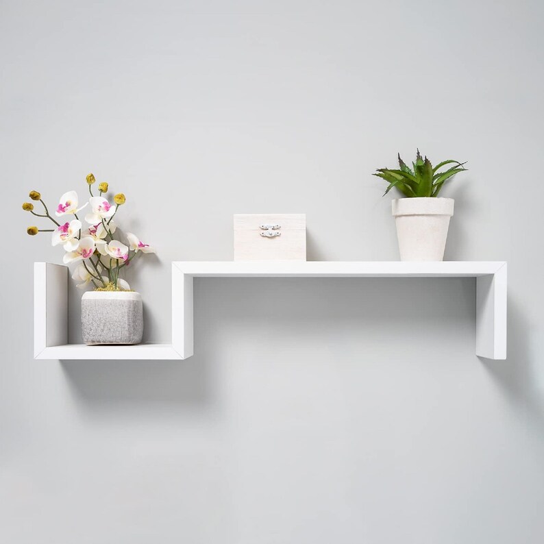 Floating Shelves White Wall Mounted Shape Design Shelves Etsy