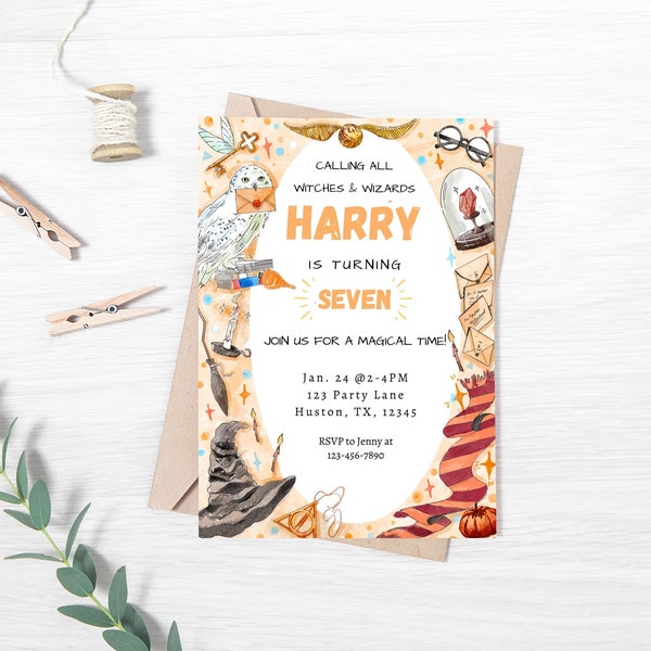 Harry Potter Printable Birthday Invite, Editable Magical Wizard Birthday Party Invitation in Canva, Instant Download Invite for Witch party