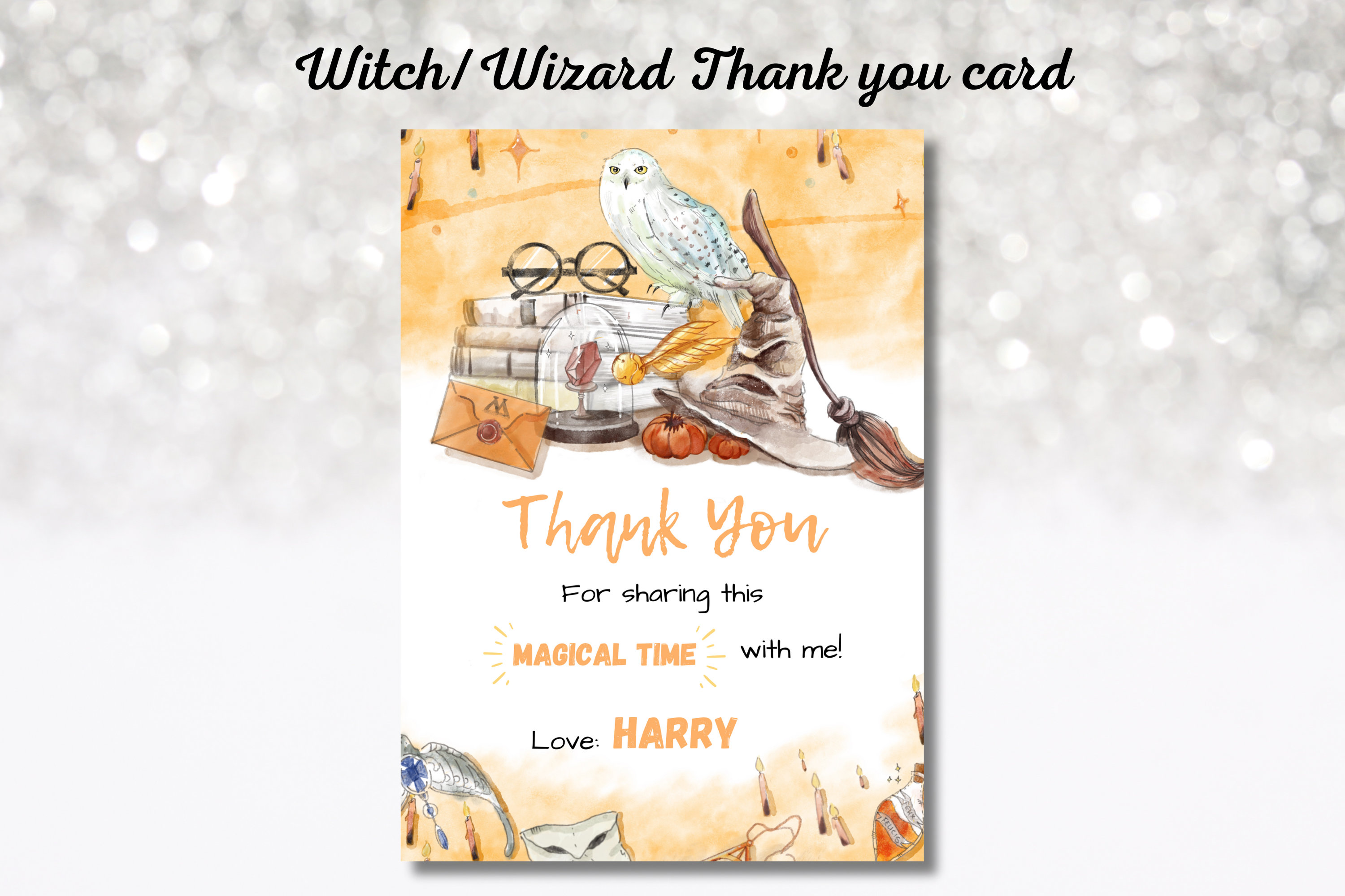 Harry Potter Printable Thank You Card, Editable Magical Wizard Birthday ...