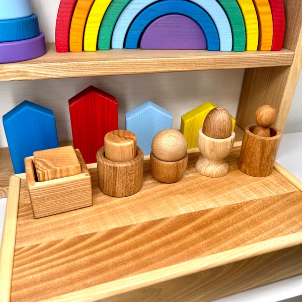 Montessori Holzspielzeug, Holzwürfel in Box, Ei auf Tasse, Kugel auf Tasse, Palmarblock, Zylinder in Tasse, Stift in Tasse, Waldorfspielzeug, Spielzeug 8-12 Monate