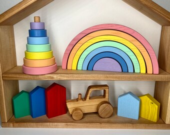 Wooden toy, Montessori toy, Wooden stacker, Pastel wooden rainbow, Educational toy, Decor house, wooden car, toy tractor, Gift for girl