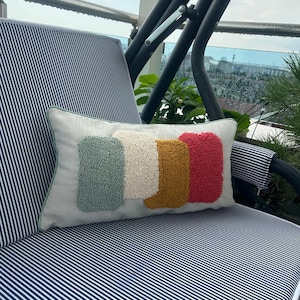 Geometric Punch Needle Pillow Cover: Handmade Duck Linen, 12x20