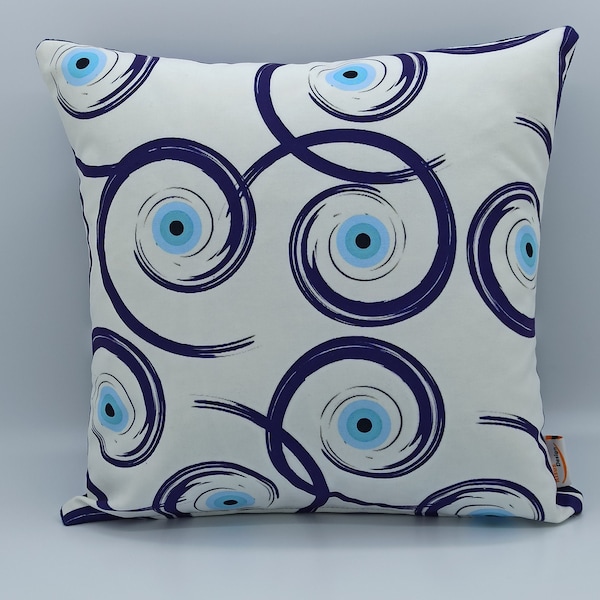 Evil Eye Pattern Pillow Cover, Blue Evil Eye Pillow Cover, Good Luck Home Gift, Evil Eye Boho Pillow, Gift for the home