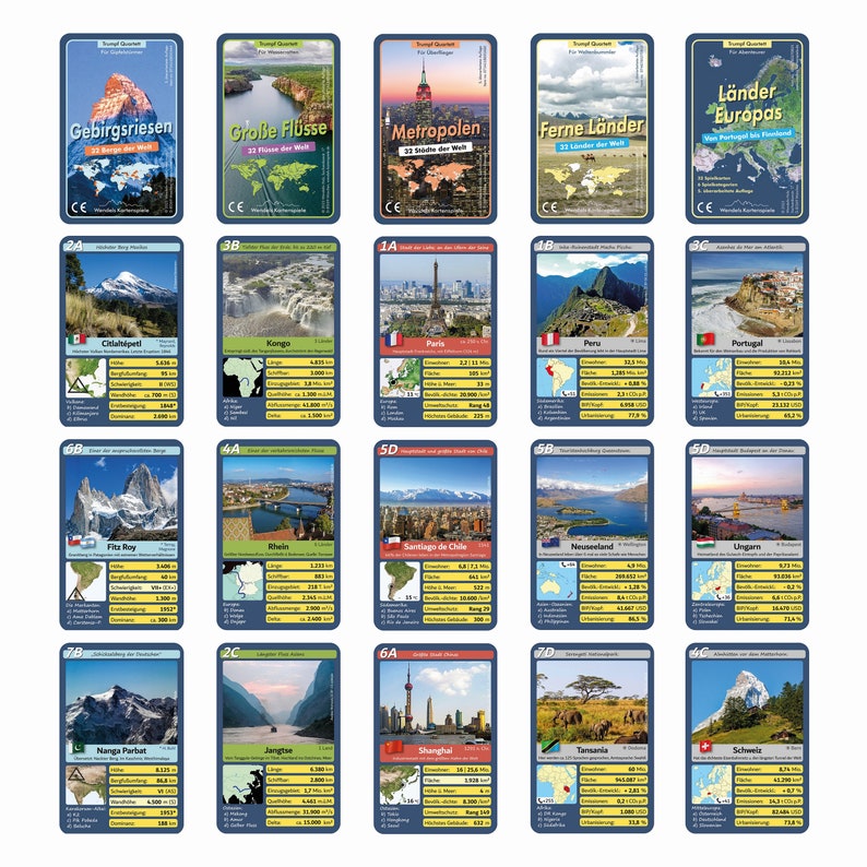 Quartet Set of 5: Mountains, Rivers, Cities, Faraway Nations, European Nations Trump Quartet cards Kids & Family Wendel's Kartenspiele image 2