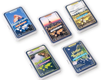 Quartet Set of 5: Mountains, Rivers, Cities, Faraway Nations, European Nations - Trump Quartet cards | Kids & Family | Wendel&#39;s Kartenspiele
