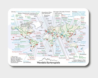 World Map Postcard | Greeting card with mountains, rivers, cities and countries in postcard format | Wendel's card games