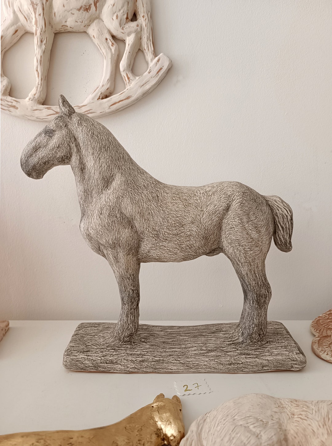 Original Clay Sculpture Horse Fine Art Grey Graphite Drawing Etsy