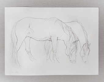 Original Horse drawing fine art artwork b&w beauty gift animal horses realism living room nursery pet portrait paper sketch Christmas gift