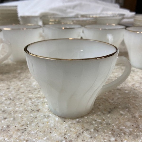 Fire King Tea Cups White with Gold Trim