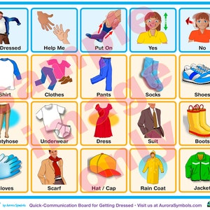 DIGITAL – Dressing Quick Communication Board, AAC, Color Coded Words, Aided-Language, NonVerbal, PreVerbal, Limited Verbal, Autism