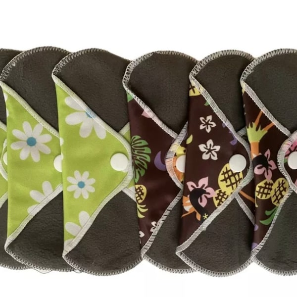 6 Reusable Sanitary Pads Bamboo Washable Cloth Charcoal Sanitary / Period Pads