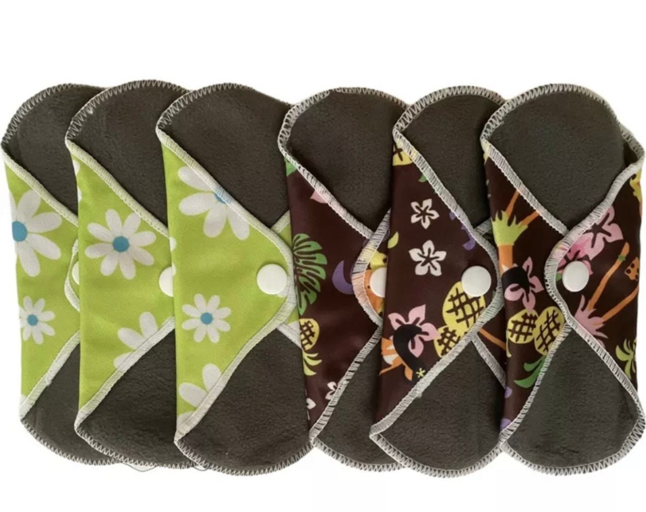 6 Reusable Sanitary Pads Bamboo Washable Cloth Charcoal Sanitary / Period Pads
