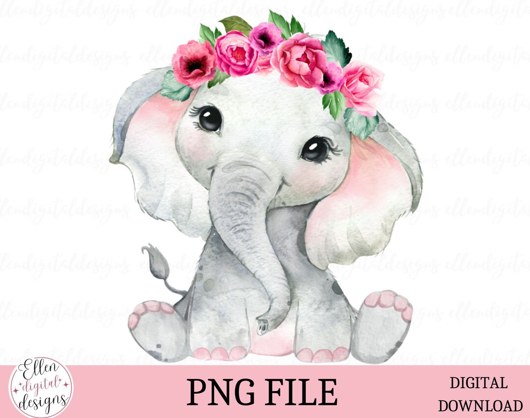 Elephant With Flowers Png Floral Elephant Png Cute Baby - Etsy