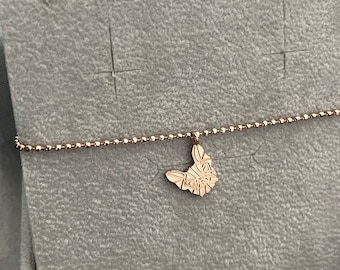 Bulldog 18k pink rose gold plated charm bracelet with miniature beaded chain - made in Italy