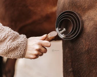 Spring Curry Comb with Wooden Handle – Stainless Steel Shedding Comb for Horses