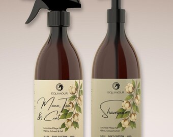 Coat Care Set Soft Cotton for Horses – Protein Shampoo & Mane Spray 500 ml Each – for Coat, Mane and Tail