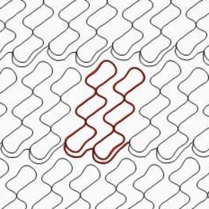 Peut inclure: Un motif géométrique blanc et noir avec une forme en zigzag rouge au centre.