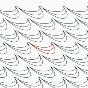 May include: A pattern of black curved lines with a single red curved line in the center.