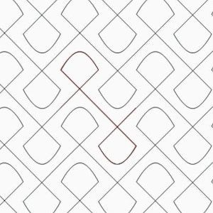 Könnte beinhalten: Ein schwarz-weißes geometrisches Muster mit einem sich wiederholenden Design aus überlappenden abgerundeten Formen. Das Muster wird durch eine Reihe von Linien erzeugt, die sich kreuzen und ein Gitter bilden.