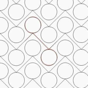 May include: A black and white illustration of a grid of circles with two circles connected by a line. The connected circles are highlighted in a light brown color.