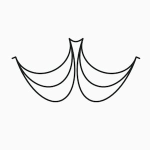 May include: A black and white line drawing of a stylized crown with three points.