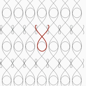 Può includere: Un simbolo di infinito rosso è posizionato al centro di una griglia di simboli di infinito neri. La griglia è composta da righe di simboli di infinito neri, con ogni riga sfalsata rispetto alla riga sopra.