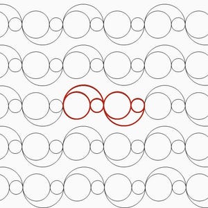 May include: A pattern of overlapping circles in black and white with two red circles in the center.