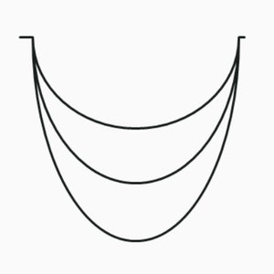 May include: A simple line drawing of a necklace with three strands.