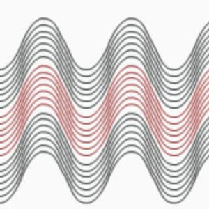 May include: A repeating pattern of black and red wavy lines. The lines are arranged in a symmetrical pattern, with the red lines appearing in the center of the image.