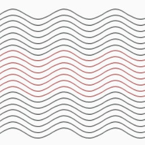 May include: A pattern of wavy lines in black and red. The lines are arranged in rows, with the red lines in the middle of the image.