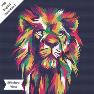 Abstrakter Löwe Kreuzstichvorlage | PDF Herunterladen | Pattern keeper Kompatibel | Volle Abdeckung | X-Stich | Große Katze | Wildes Tier